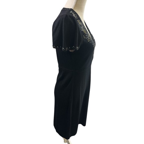 Nanette Lepore Dress Beaded Embroidered Merino Wool Knit Sz M - Picture 3 of 13